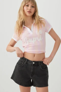 Mid Rise A Line Denim Shorts