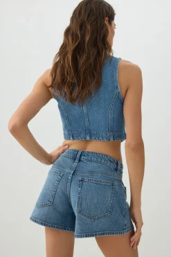 Mid Rise A Line Denim Shorts