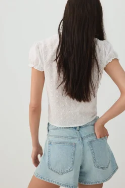 Mid Rise A Line Denim Shorts