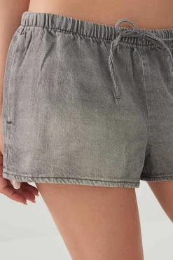 Mid Rise Denim Drawstring Short Shorts