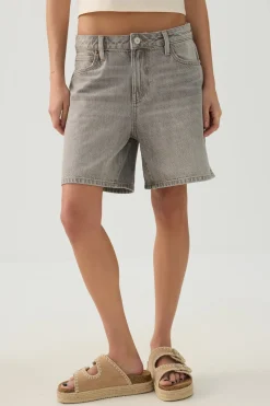 Mid Rise Denim Relaxed Bermuda Shorts