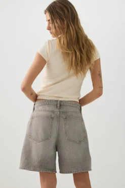 Mid Rise Denim Relaxed Bermuda Shorts