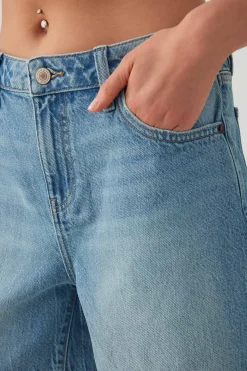 Mid Rise Denim Relaxed Bermuda Shorts