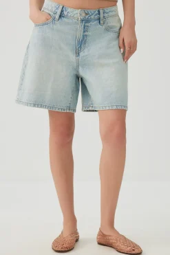 Mid Rise Denim Relaxed Bermuda Shorts