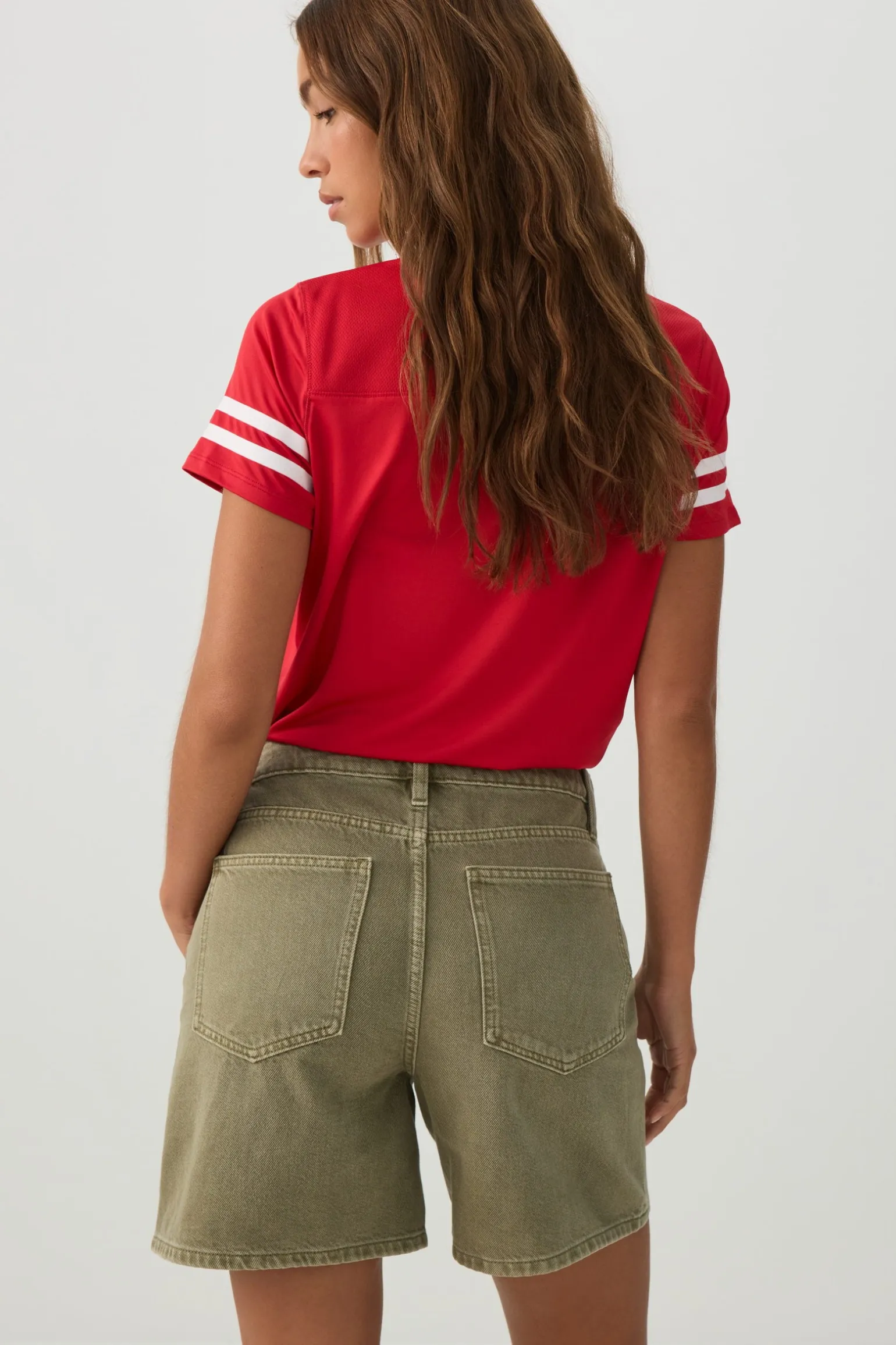 Mid Rise Denim Relaxed Bermuda Shorts