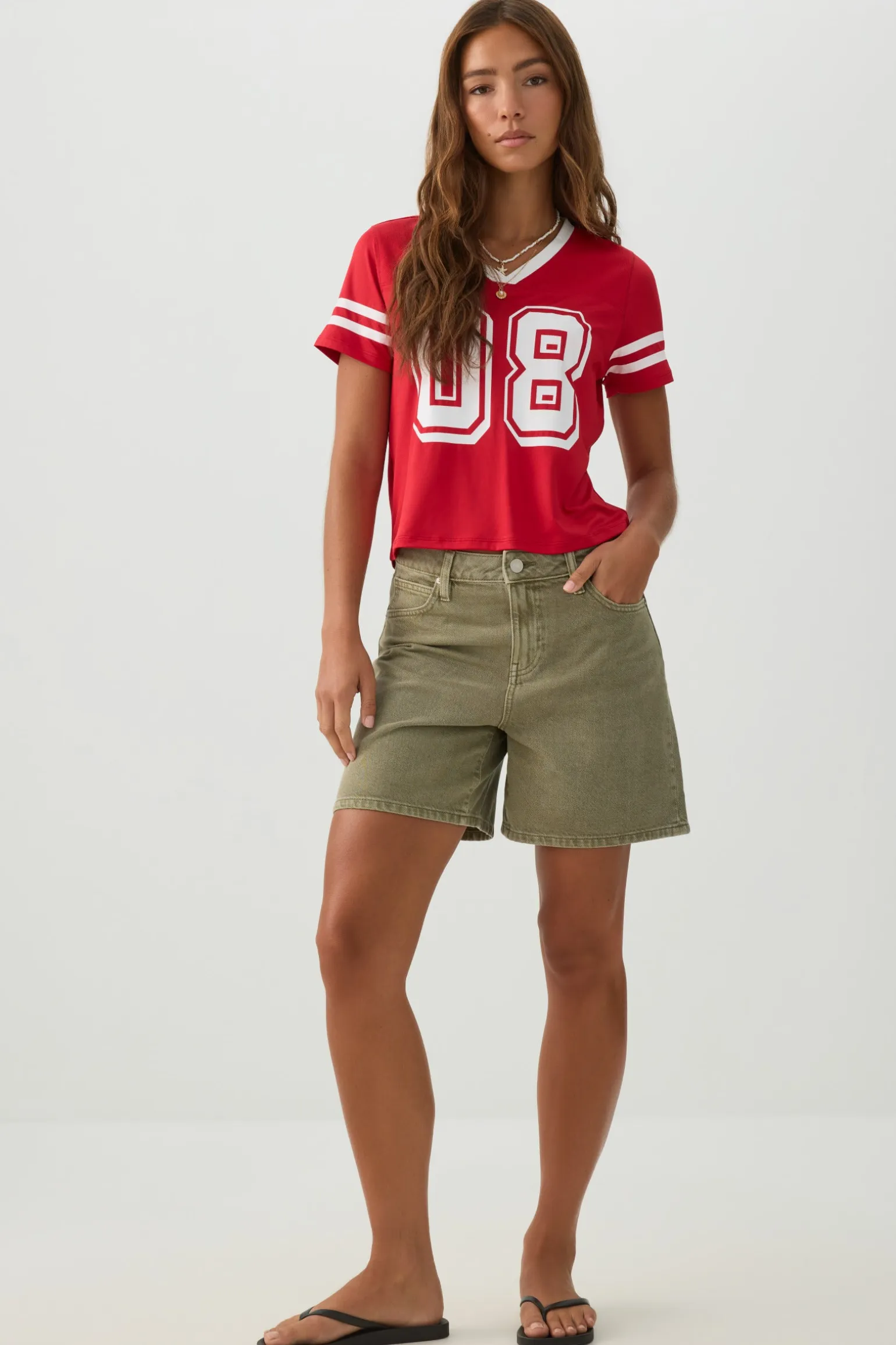 Mid Rise Denim Relaxed Bermuda Shorts