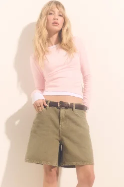 Mid Rise Denim Relaxed Bermuda Shorts