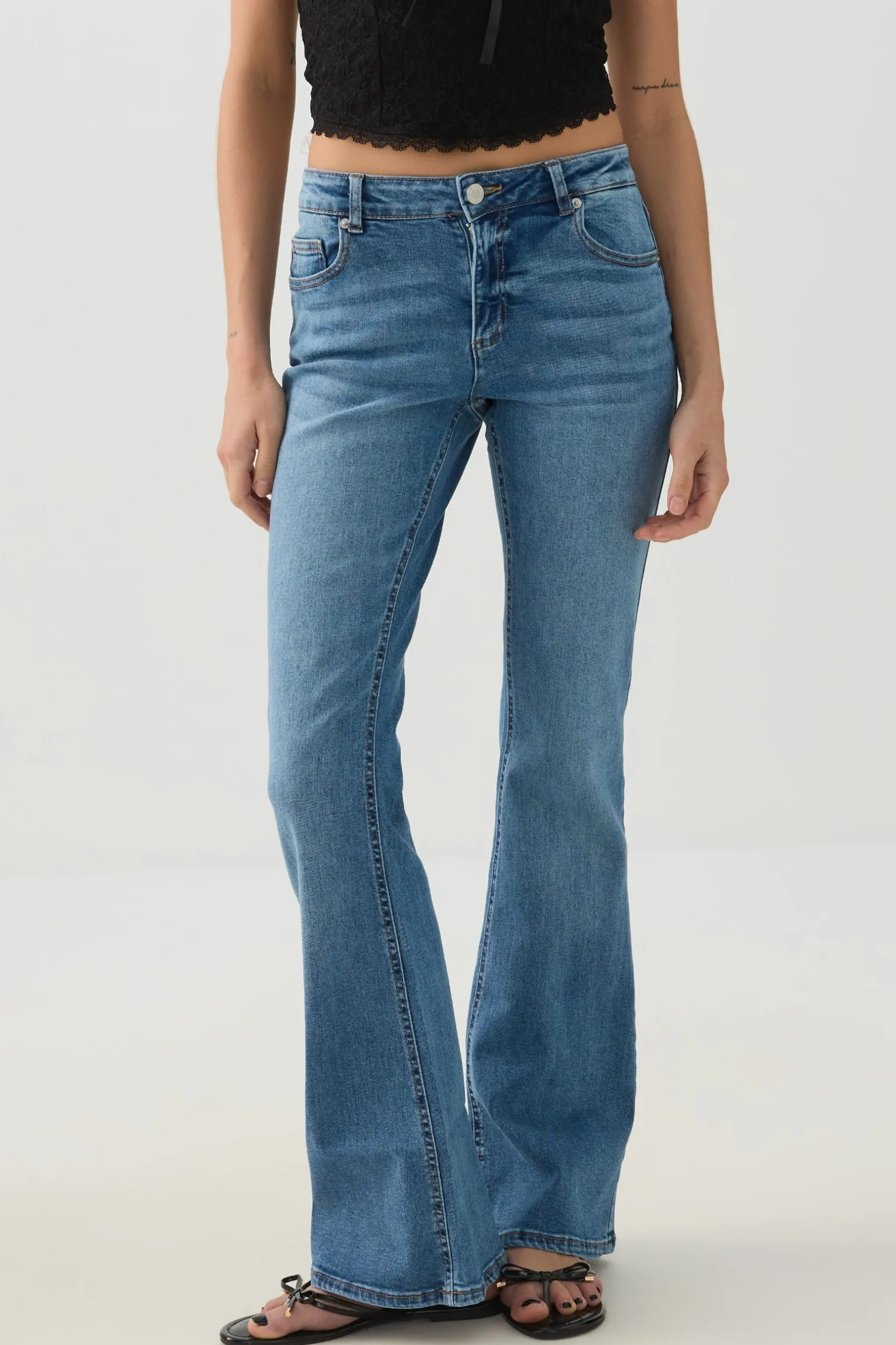 Mid Rise Flare Leg Jean
