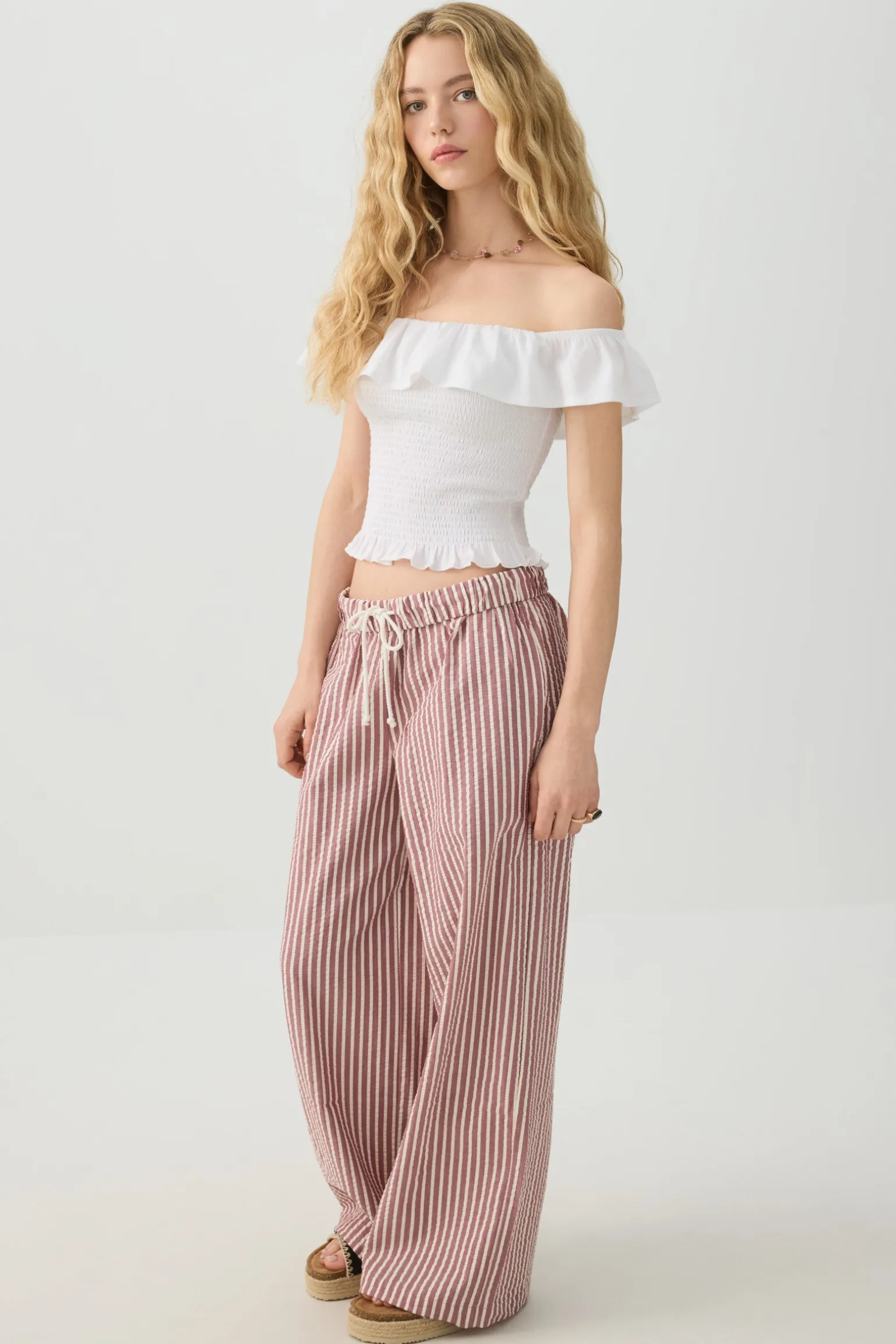 Mid Rise Foldover Wide Leg Pants