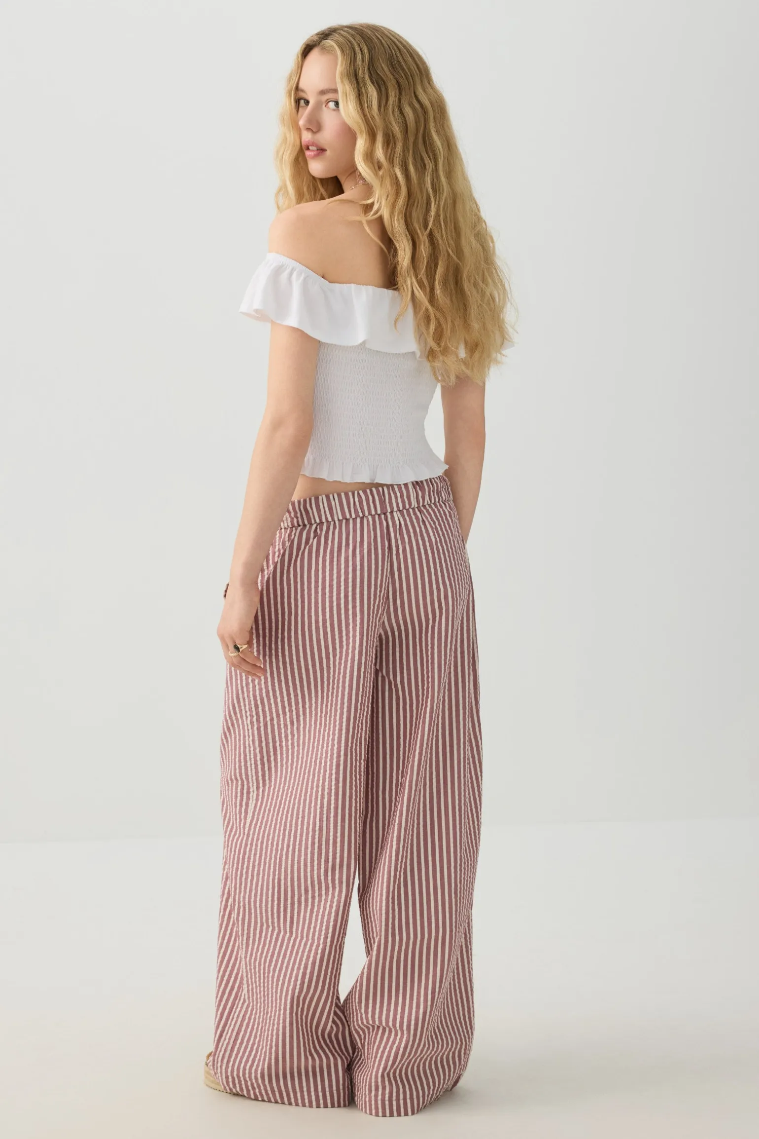 Mid Rise Foldover Wide Leg Pants
