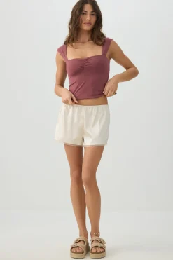 Mid Rise Shorts with Lace Trim