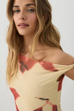 Mini Mesh Asymmetric Off Shoulder Dress