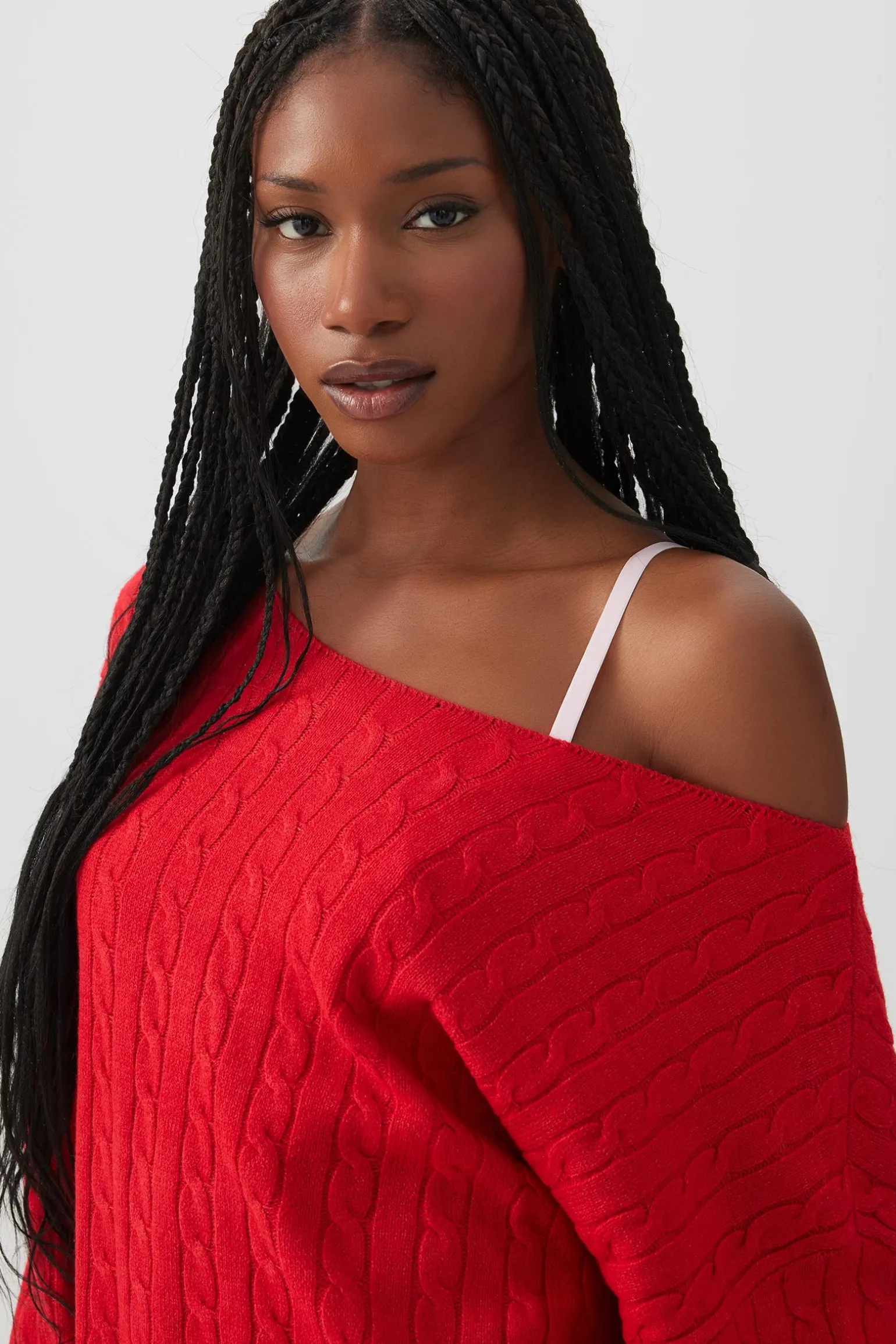 Off Shoulder Cable Knit Lounge Sweater