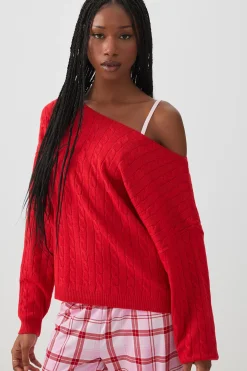 Off Shoulder Cable Knit Lounge Sweater