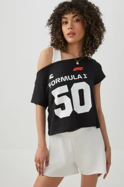 Off Shoulder Crop Formula 1 T-shirt