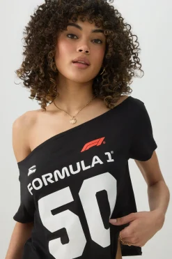 Off Shoulder Crop Formula 1 T-shirt