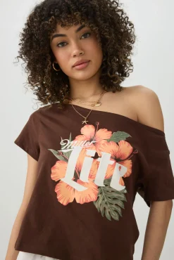 Off Shoulder Crop Graphic T-shirt