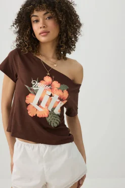 Off Shoulder Crop Graphic T-shirt