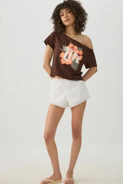 Off Shoulder Crop Graphic T-shirt