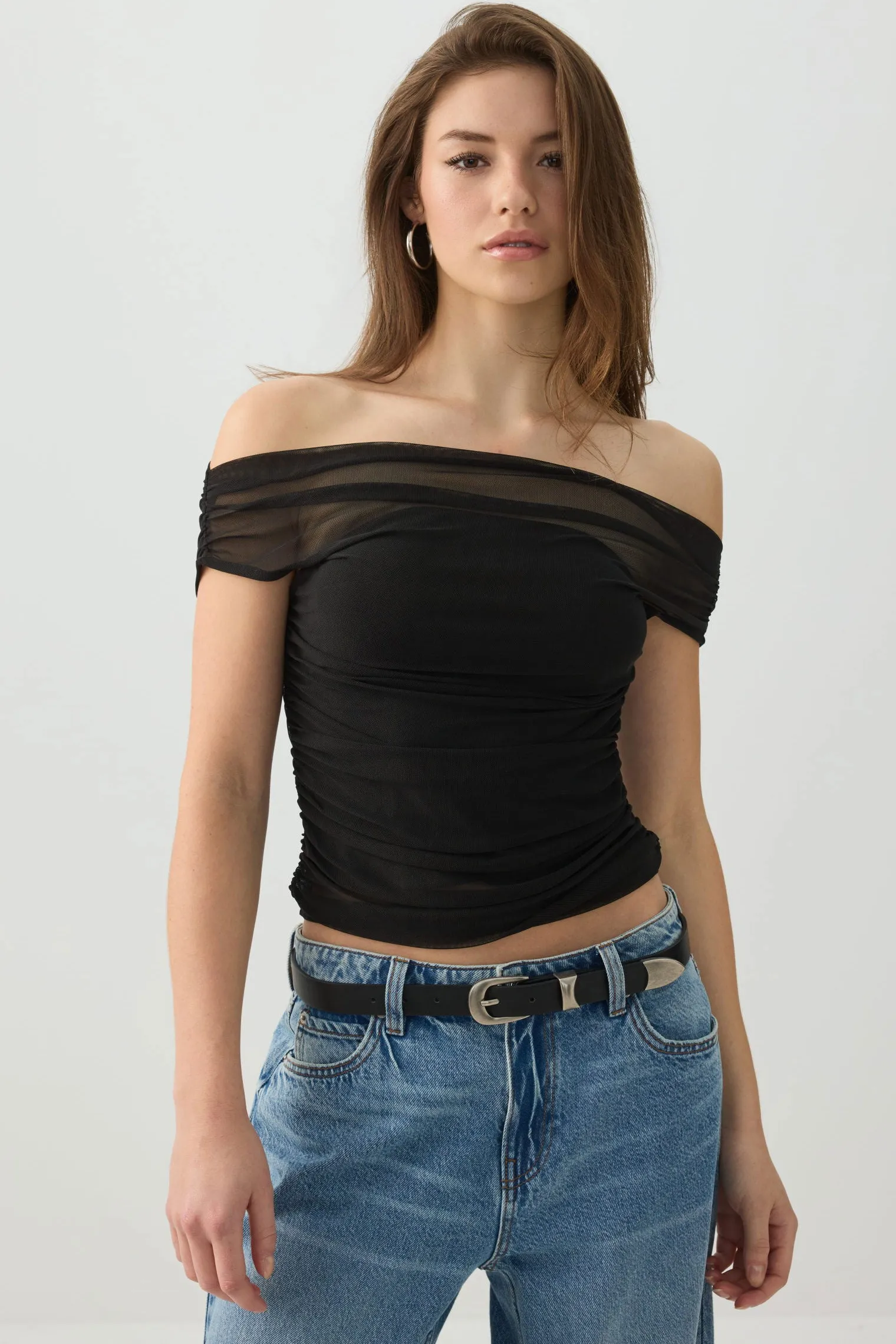 Off Shoulder Mesh Top