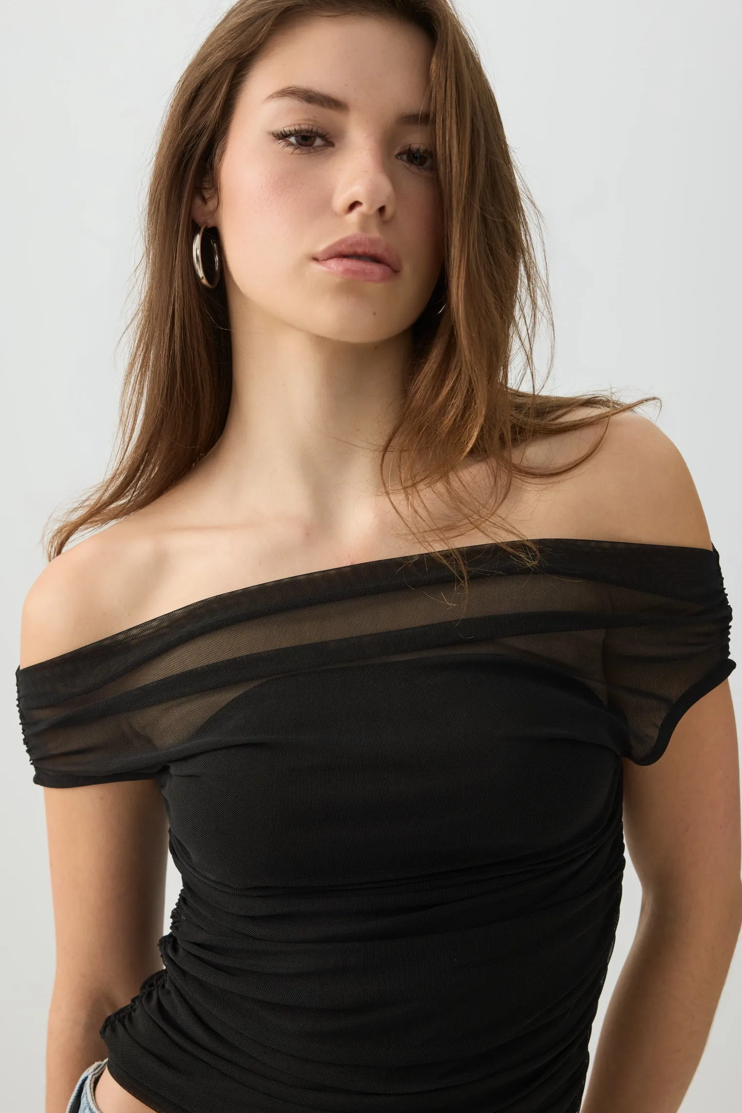 Off Shoulder Mesh Top
