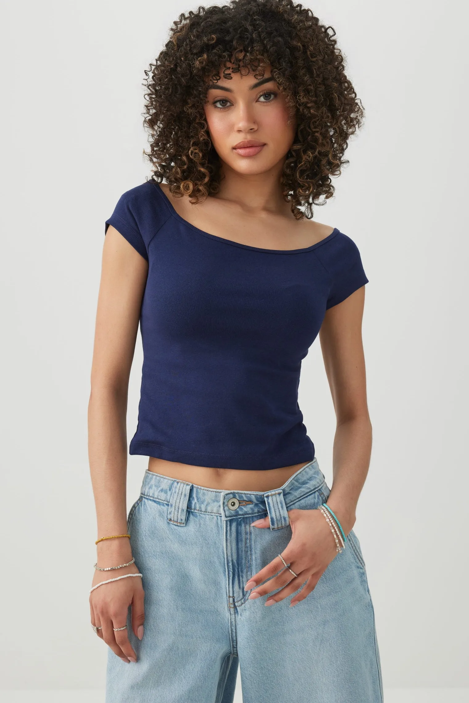 Off Shoulder Rib Crop Top