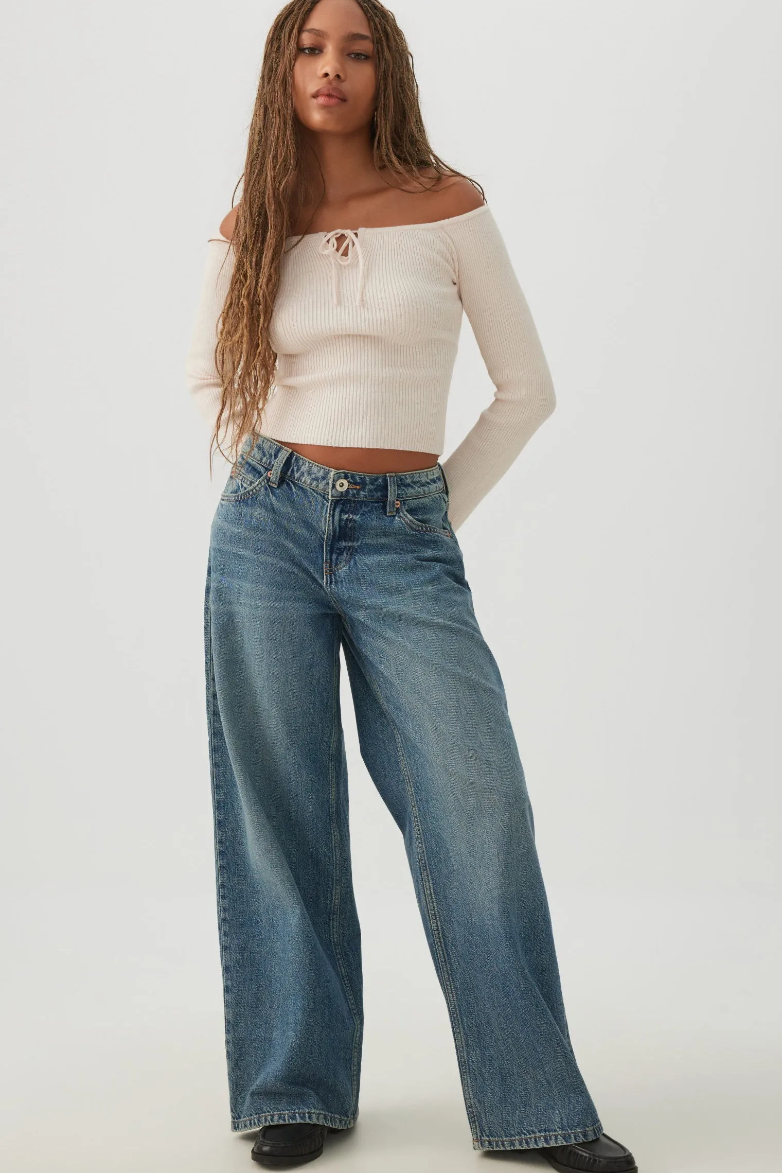 Off Shoulder Rib Knit Sweater