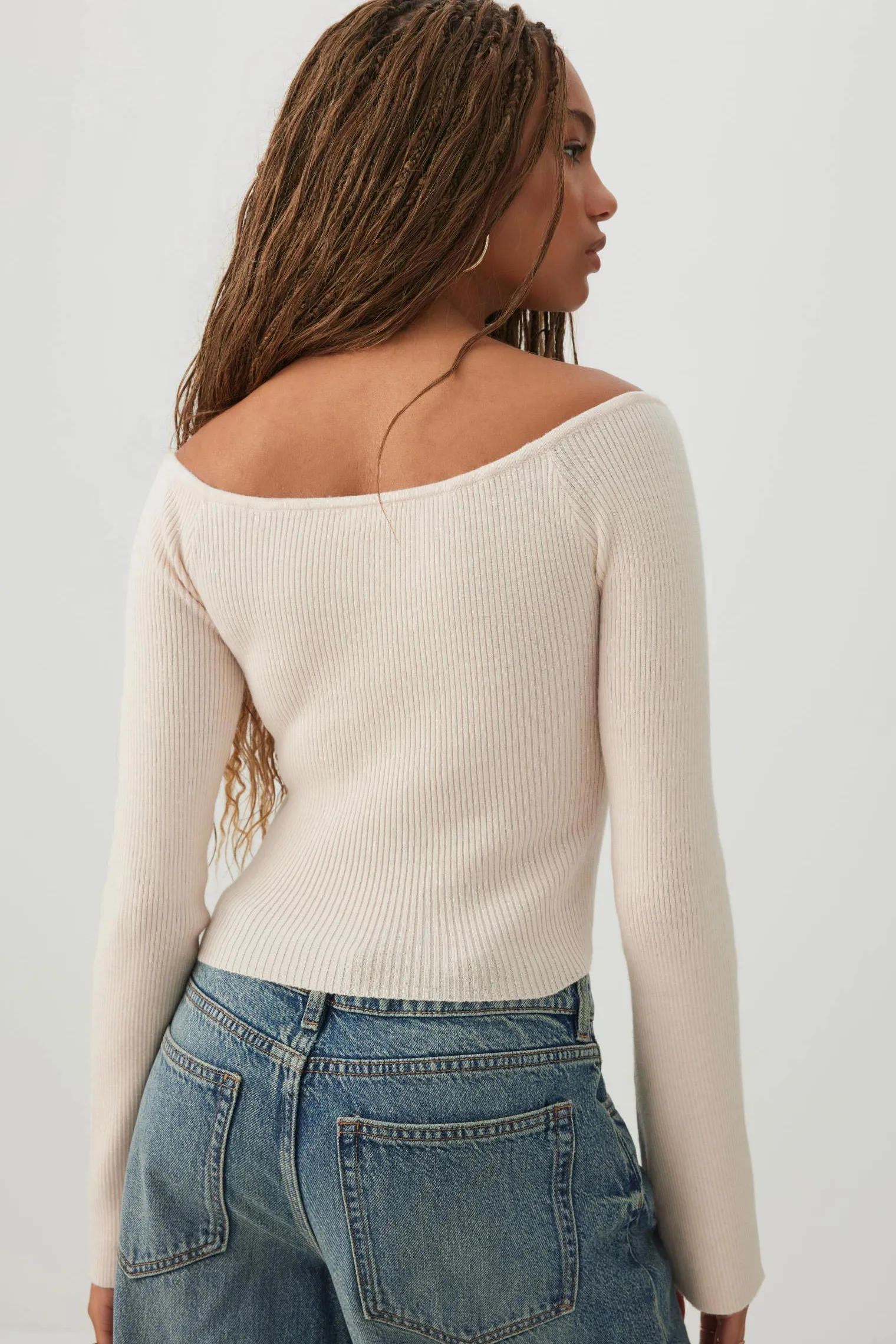 Off Shoulder Rib Knit Sweater