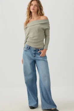 Off Shoulder Textured Knit Top