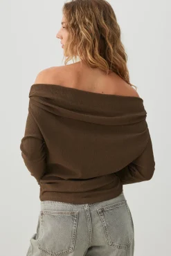 Off Shoulder Textured Knit Top