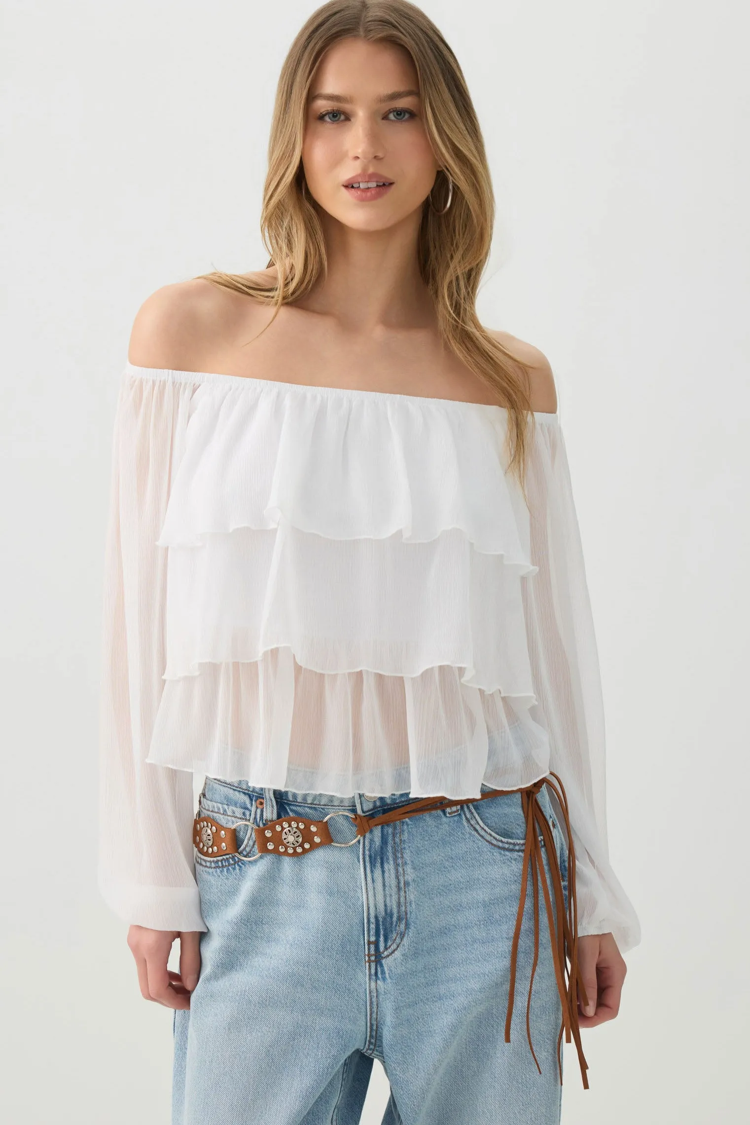 Off Shoulder Tiered Blouse