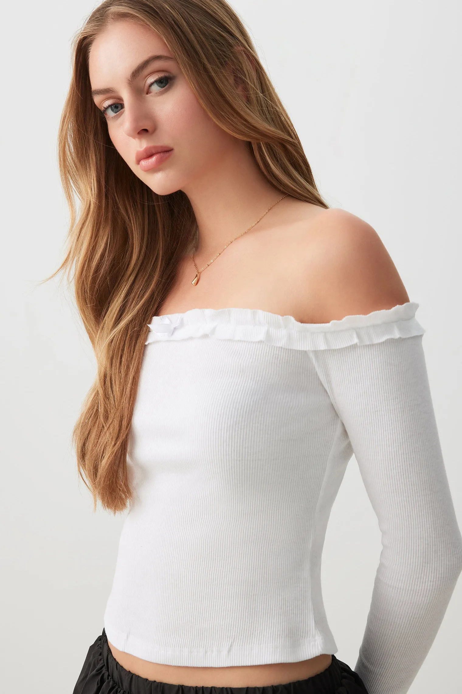 Off Shoulder Top with Ruched Trim