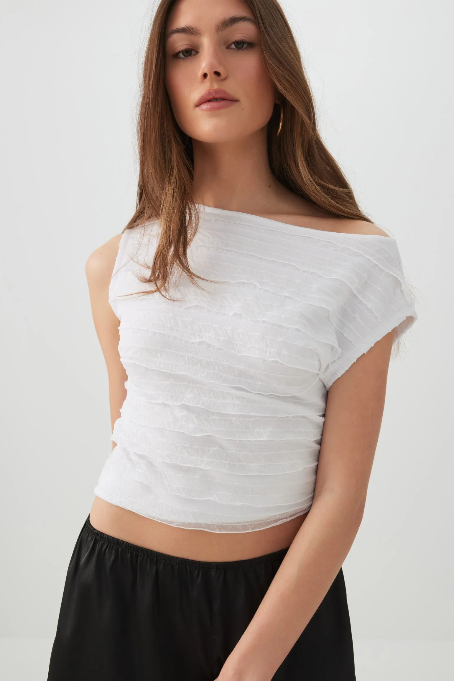 One Shoulder Ruffle Crop Top