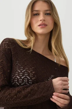 Open Knit Boat Neck Sweater