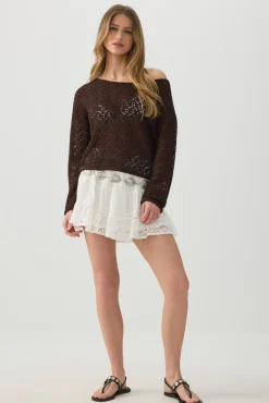 Open Knit Boat Neck Sweater