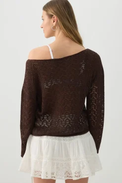 Open Knit Boat Neck Sweater