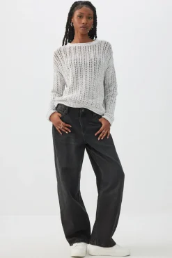 Open Stitch Crew Neck Sweater