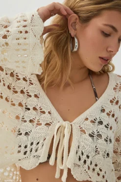 Open Stitch Tie Front Cardigan