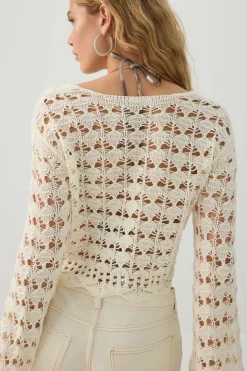 Open Stitch Tie Front Cardigan