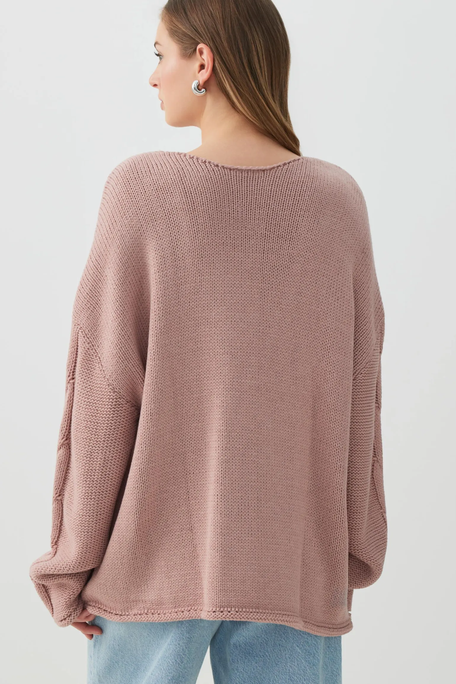 Oversized Cable Knit V-Neck Sweater