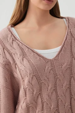 Oversized Cable Knit V-Neck Sweater