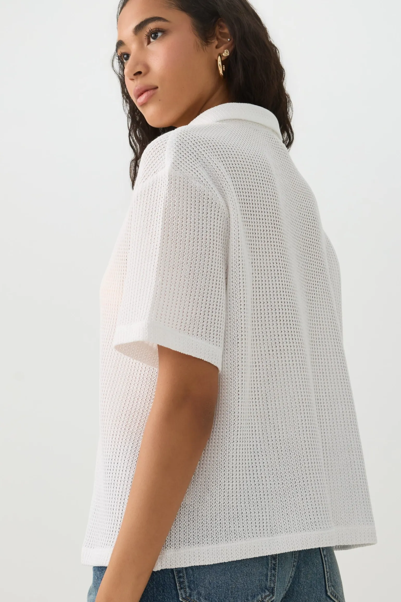 Oversized Crochet Button Up Shirt