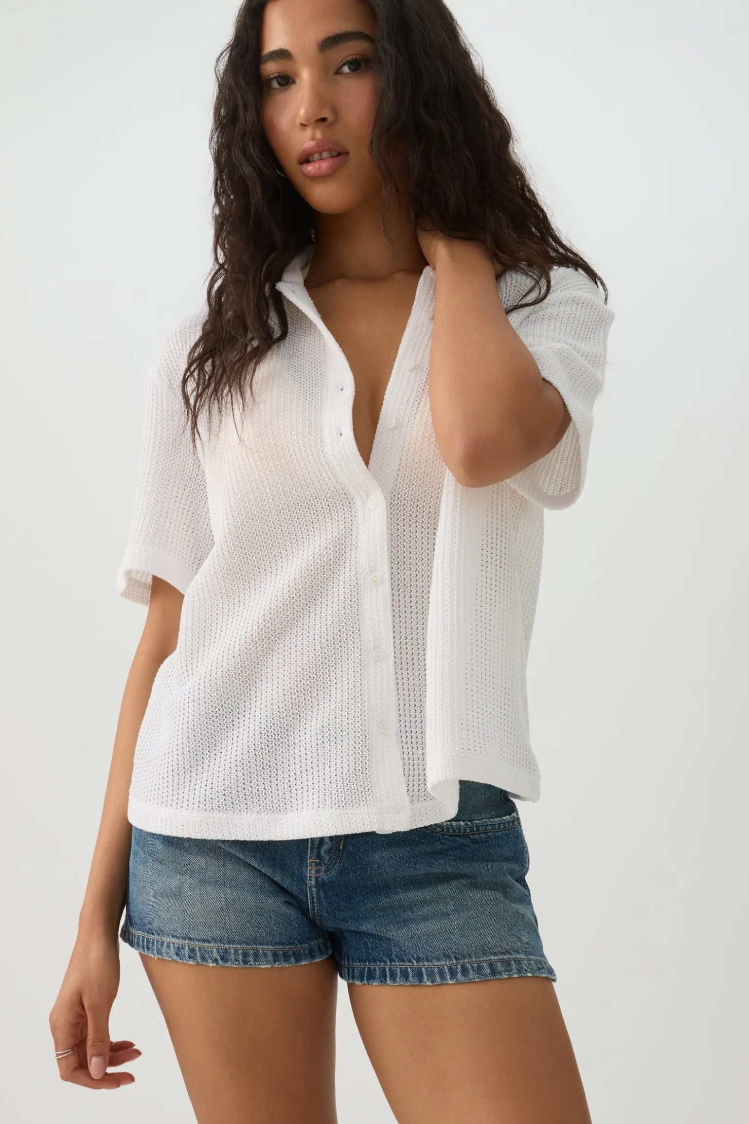 Oversized Crochet Button Up Shirt