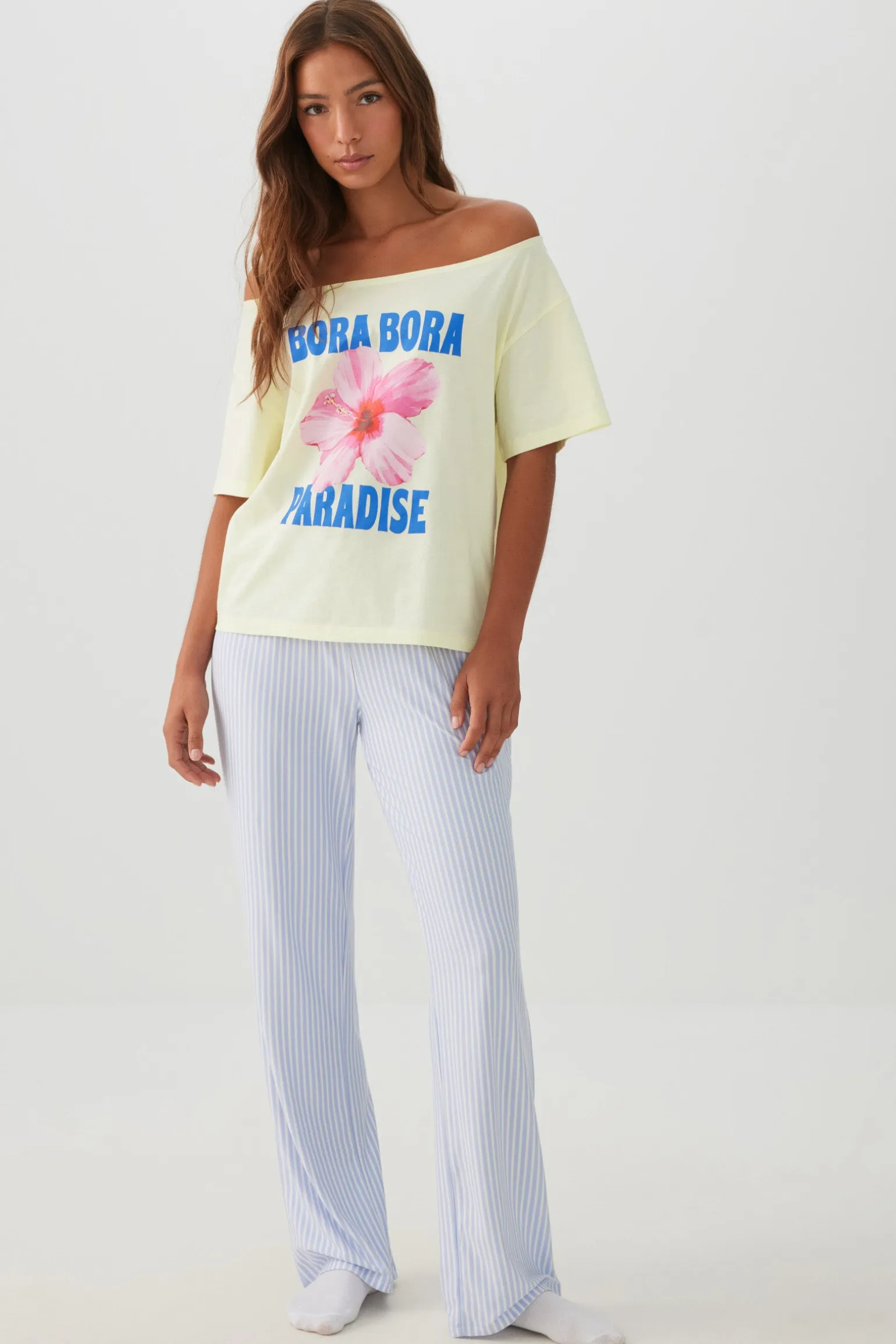 Oversized Off Shoulder PJ T-Shirt