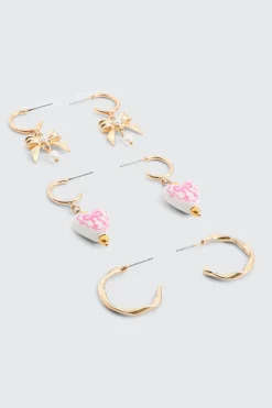 3-Pack Bow & Heart Hoop Earrings
