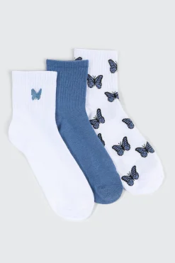 3-Pack Butterfly Demi Crew Socks