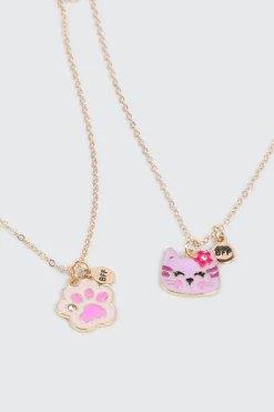 2-Pack Cat Face & Paw BFF Necklaces