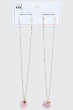 2-Pack Cat Face & Paw BFF Necklaces