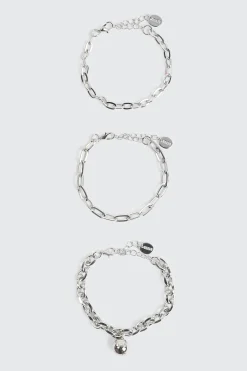 3-Pack Chunky Chain Bracelets with Sphere Charm