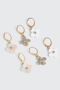 3-Pack Flower Hoop Earrings